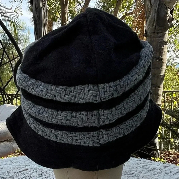 NWR Wool Blend Floppy Bucket Hat with Bow Winter Feminine Black & Gray - Picture 2 of 4